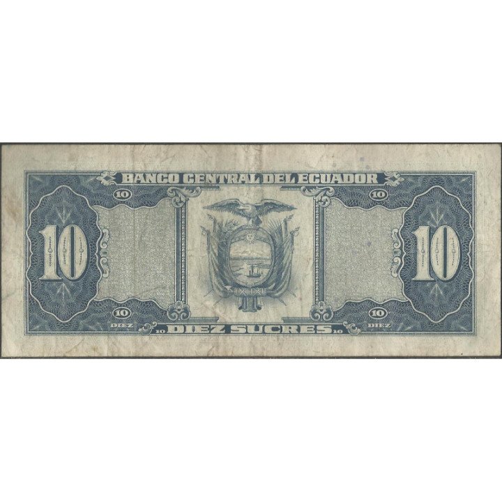 Ecuador 10 Sucres 22 Nov 1988 LO P121 reverso