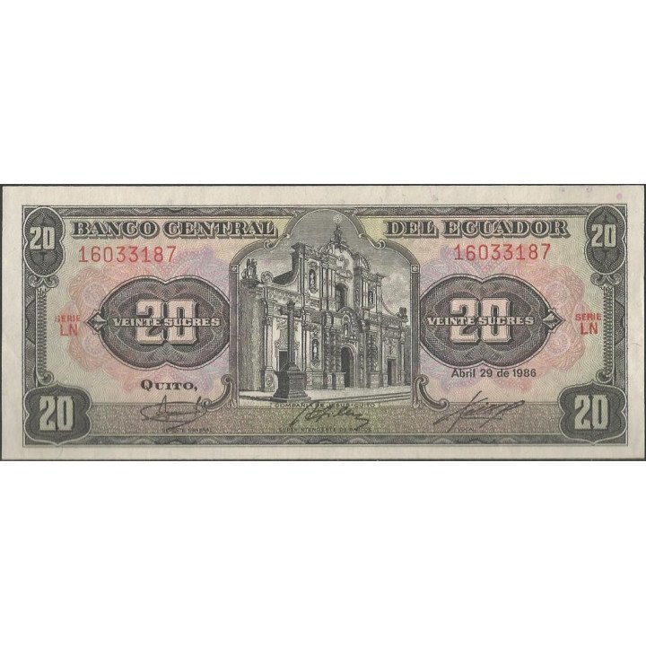 Ecuador 20 Sucres 29 Abr 1986 LN P121Aa
