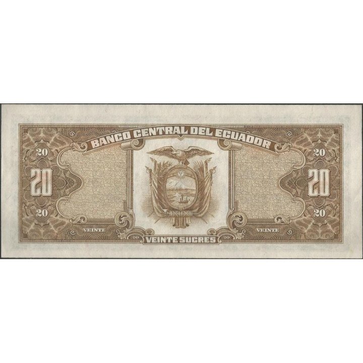 Ecuador 20 Sucres 29 Abr 1986 LN P121Aa reverso