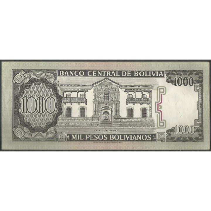 Bolivia 1.000 Pesos Bolivianos D 25 Jun 1982 Serie C P167a reverso