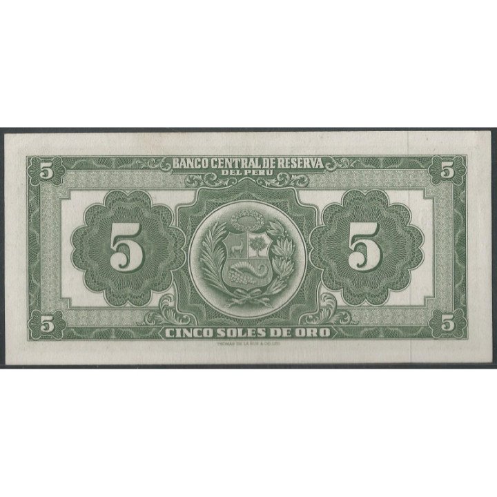 Peru 5 Soles 18 Jun 1965 P83a reverso