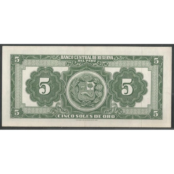 Peru 5 Soles 18 Nov 1966 P83a reverso