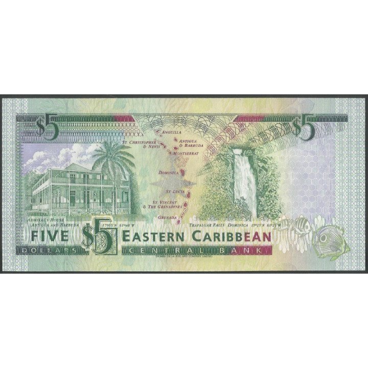 Antigua 5 Dollars ND1993 P26a reverso