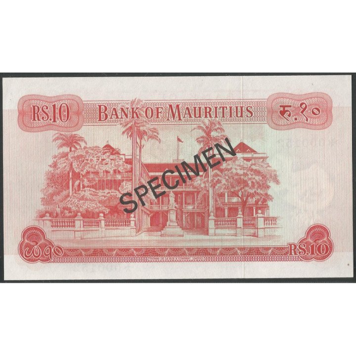 Mauricio 10 Rupias ND1967 P31cS1 Specimen reverso