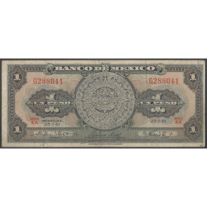 Mexico 1 Peso 25 Ene 1961 Serie KA P59g