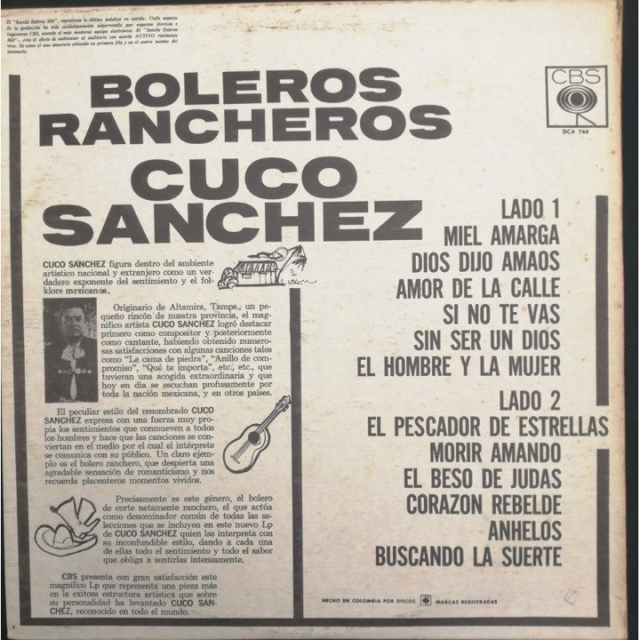 Cuco Sanchez Boleros Rancheros - Colombia reverso