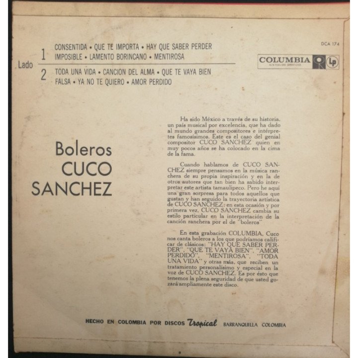 Cuco Sanchez Boleros - Colombia reverso