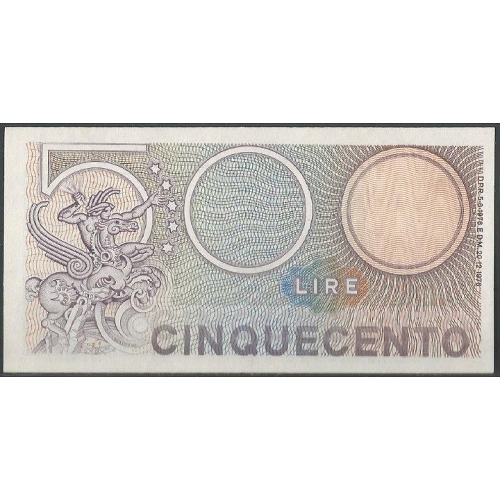 Italia 500 Liras 20 Dic 1976 P95 reverso