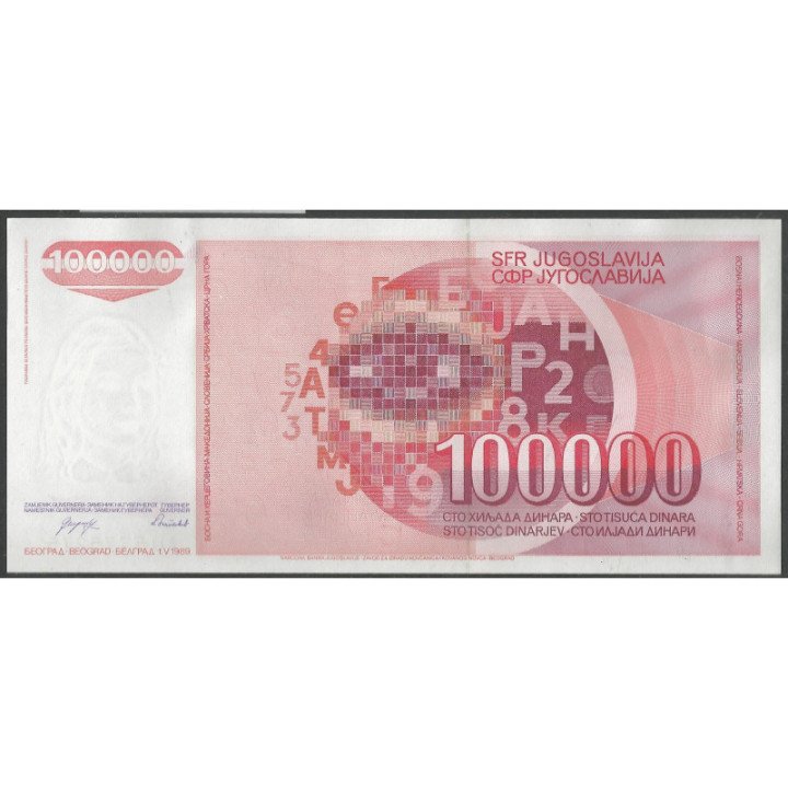 Yugoeslavia 100.000 Dinara 1 May 1989 P97 reverso