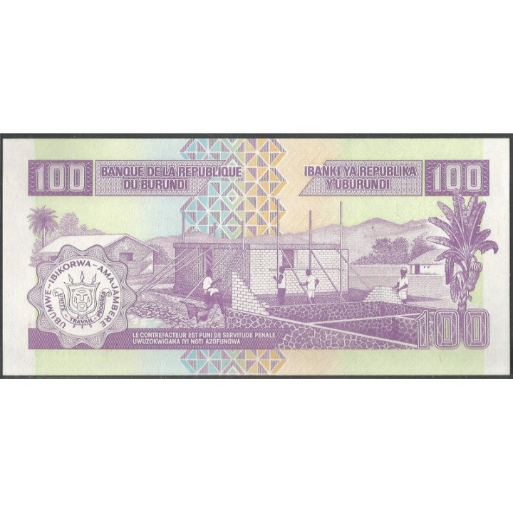 Burundi 100 Francs 1 Ago 2001 P37c reverso