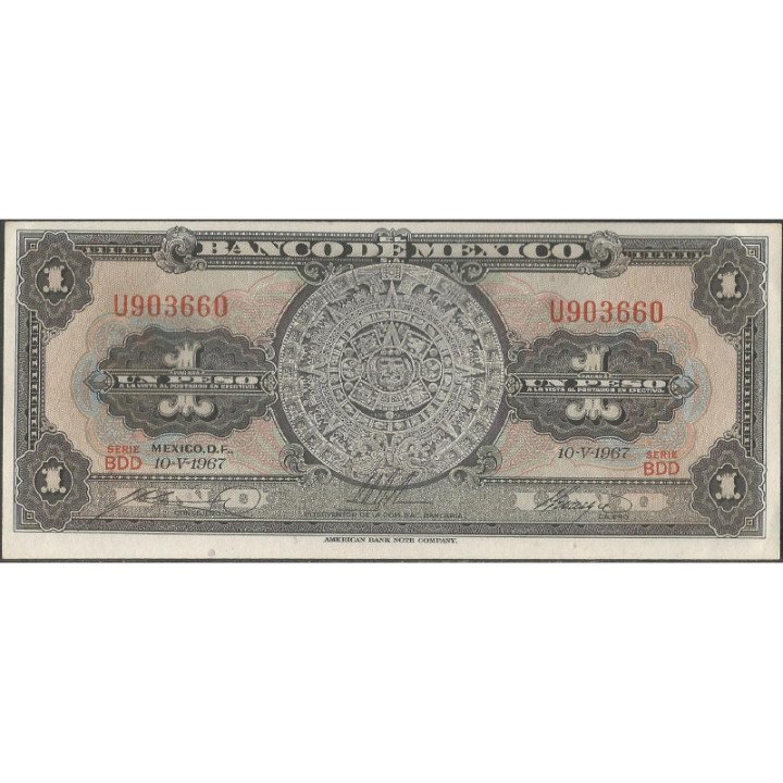 Mexico 1 Peso 10 May 1967 Serie BDD P59j