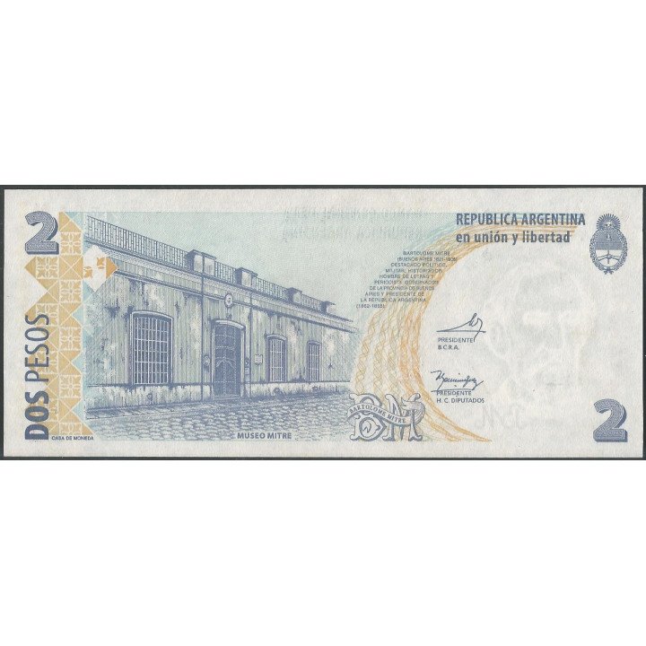 Argentina 2 Pesos ND2002 Serie M P352 reverso