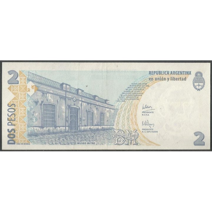 Argentina 2 Pesos ND2002 Serie G P352 reverso
