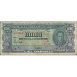 Bolivia 10.000 Bolivianos L 20 Dic 1945 Serie U P151