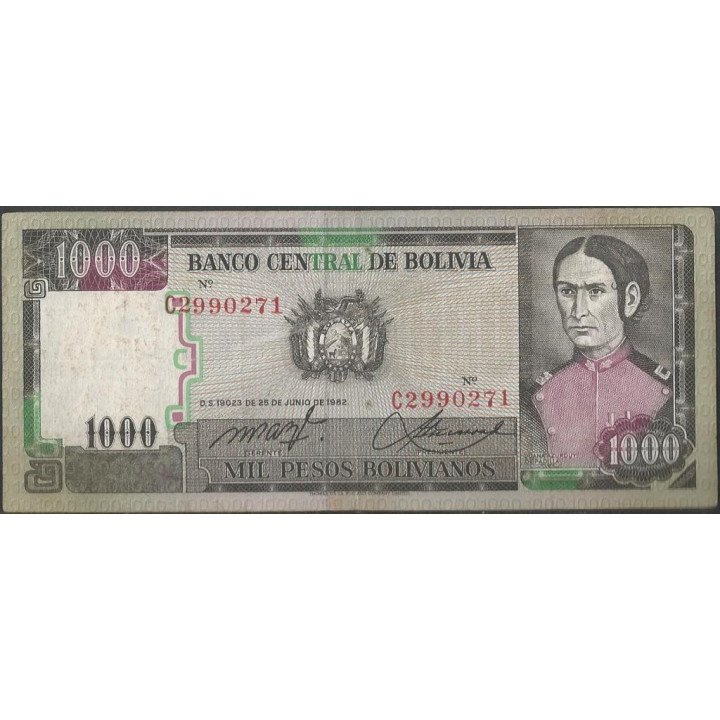 Bolivia 1.000 Pesos Bolivianos D 25 Jun 1982 Serie C P167a