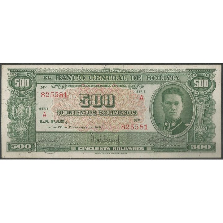 Bolivia 500 Bolivianos L 20 Dic 1945 Serie A P148
