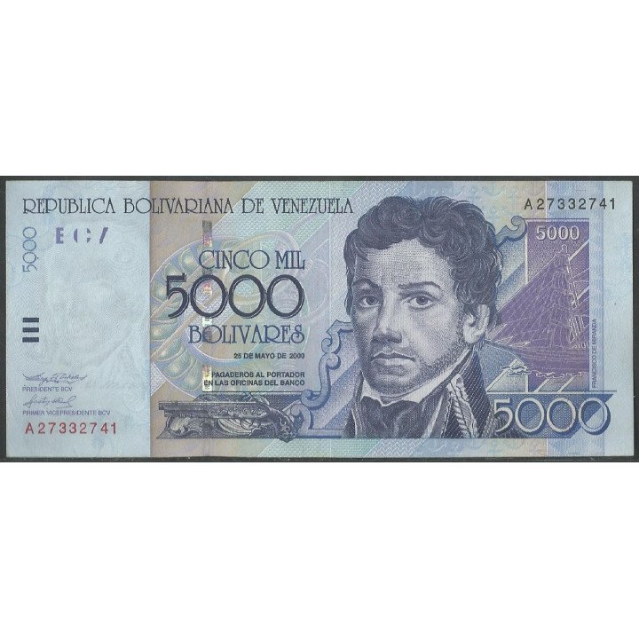 Venezuela 5.000 Bolivares 25 May 2000 A 8 Dig P84a