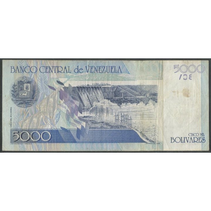 Venezuela 5.000 Bolivares 25 May 2004 D 8 Dig P84c reverso