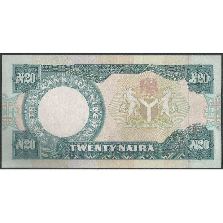 Nigeria 20 Naira ND1984-2000 Firma 10 P26f reverso