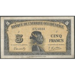 Africa Occidental Francesa, 5 Francs 14 dic 1942 P28a