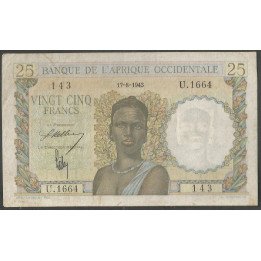 Africa Occidental Francesa, 25 Francs 17 Ago 1943 P38(1)