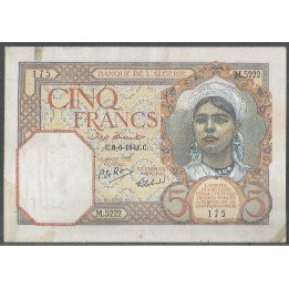 Argelia, 5 Francs 6 Ago 1941 P77b