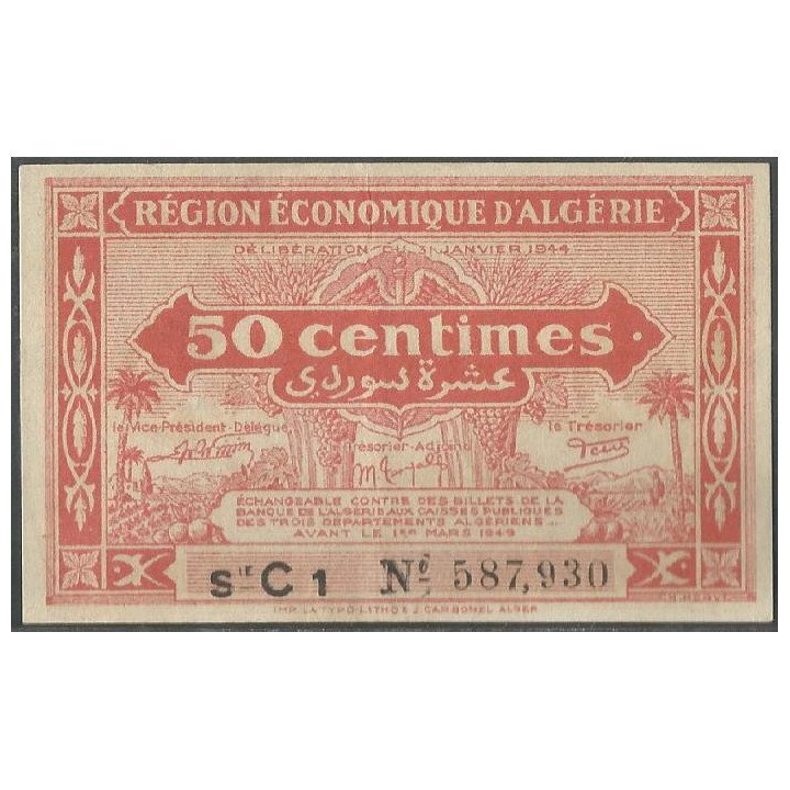 Argelia, 50 Centimes L1944 P97a