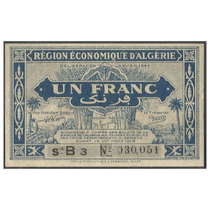Argelia, 1 Franc L1944 P98a