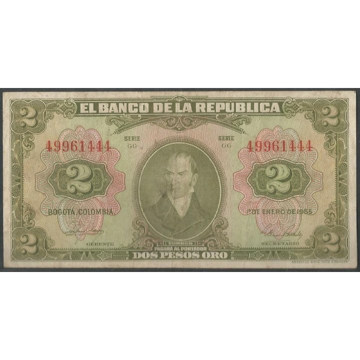 Billete de 2 Pesos 1 Ene 1955 8 Dig BGW092