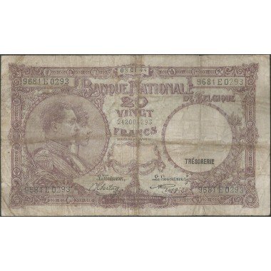 Belgica, 20 Francs 3 Ene 1944 P111