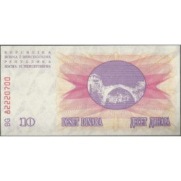 Bosnia & Herzegovina 10 Dinara 1 Jul 1992 P10a