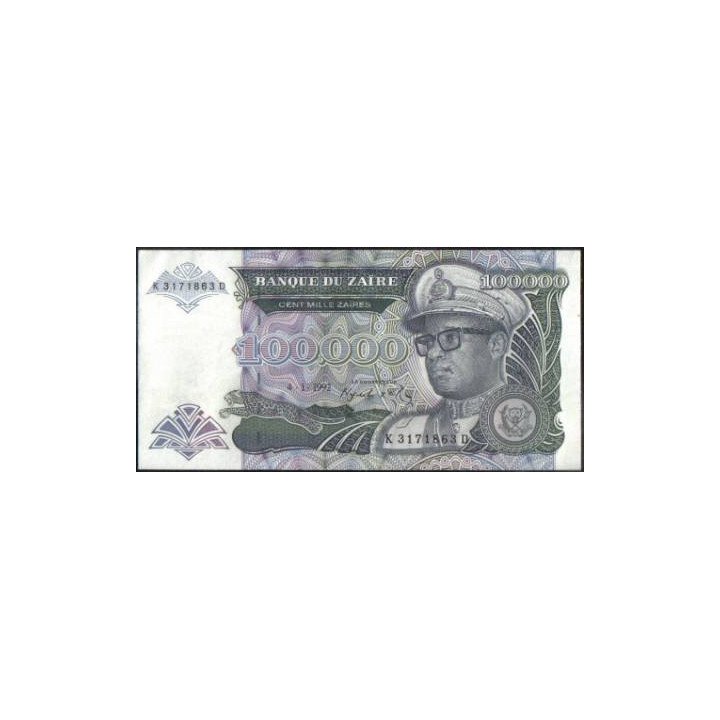 Zaire, 100.000 Zaires 4 Ene 1992 P41