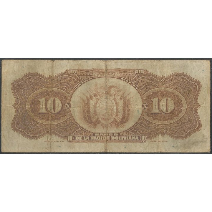 Bolivia 10 Bolivianos ND1929 Serie B P114a reverso