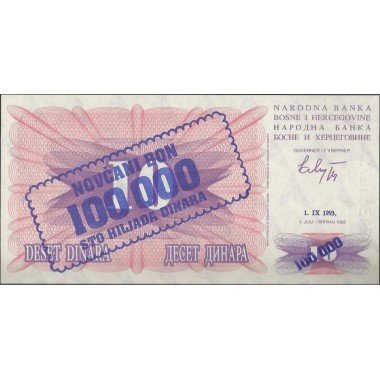 Bosnia & Herzegovina, 100.000 Dinara 1 Sep 1993 P34a