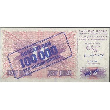 Bosnia & Herzegovina, 100.000 Dinara 10 Nov 1993 P34b