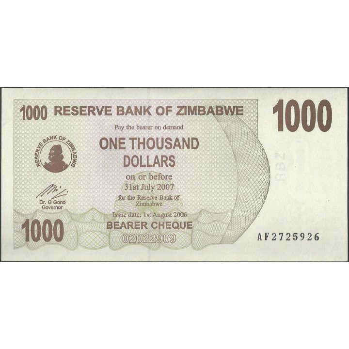 Zimbabwe, 1.000 Dollars 1 Ago 2006 P44
