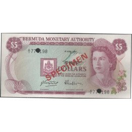 Bermuda, 5 Dollars 1 Abr 1978 Specimen P29aS