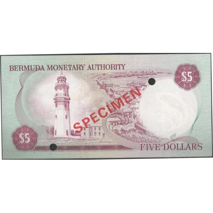 Bermuda, 5 Dollars 1 Abr 1978 Specimen P29aS