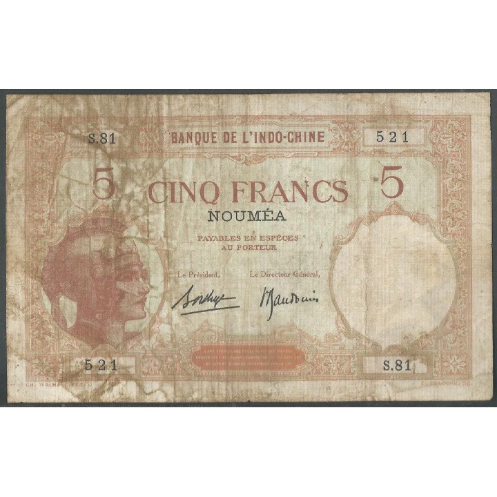 Nueva Caledonia, 5 Francs ND1926 P36b2
