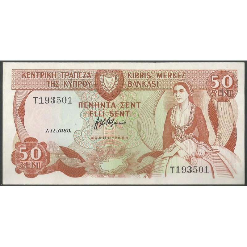 Chipre, 50 Cents 1 Nov 1989 P52