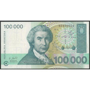 Croacia, 100.000 Dinara 30 May 1993 P27a