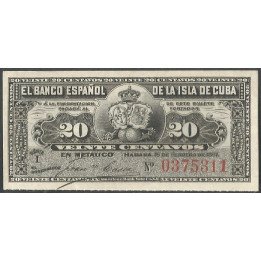 Cuba, 20 Centavos 15 Feb 1892 P53a