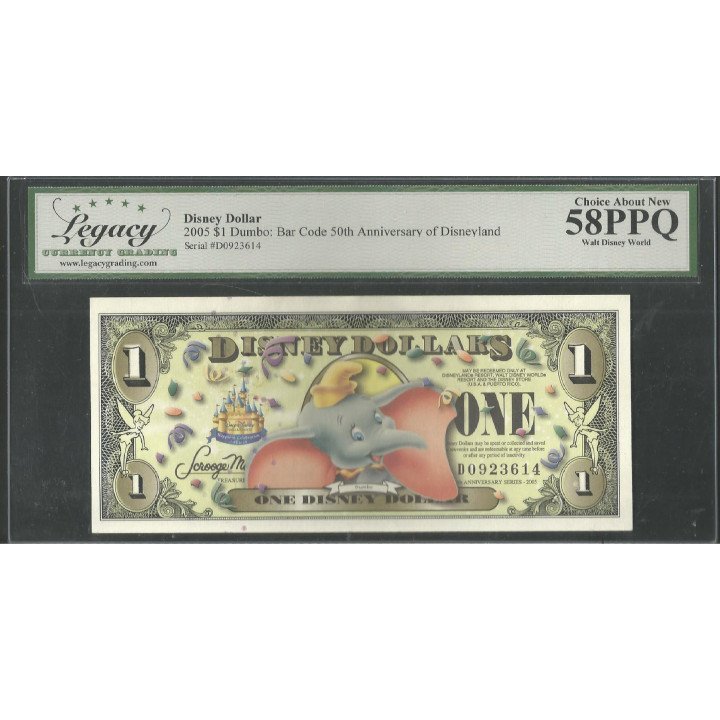 Disney, 1 Dollar 2005 Dumbo 50° Aniversario Codigo de barras DIS095 Legacy 58PPQ