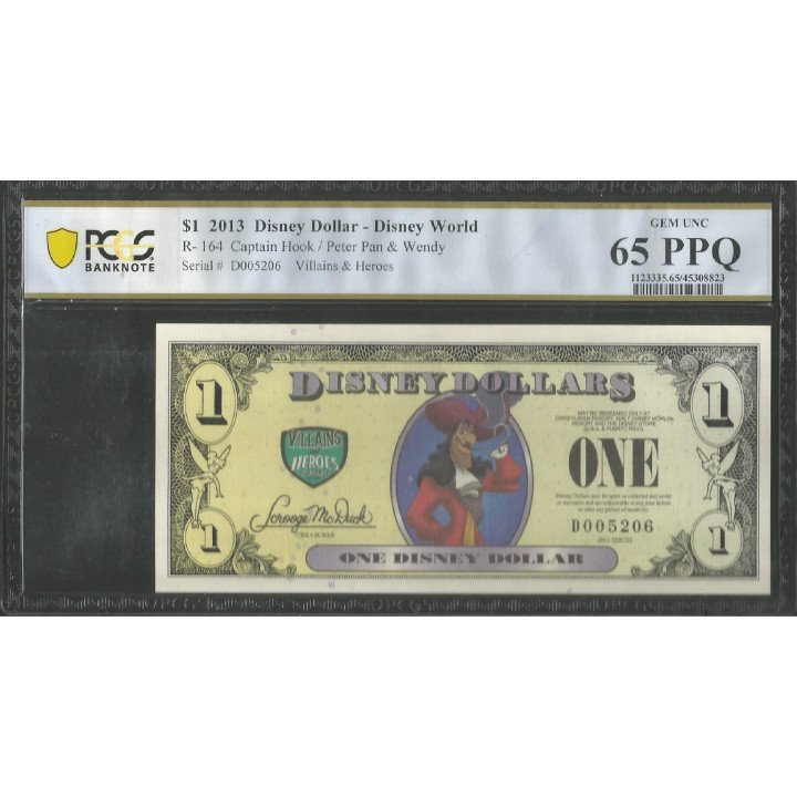 Disney, 1 Dollar 2013 Captain Hook - Peter Pan D DIS164 PCGS65PPQ