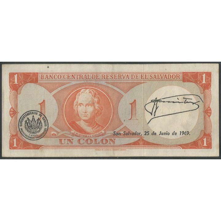 El Salvador 1 Colon 20 Jun 1967 P108a reverso