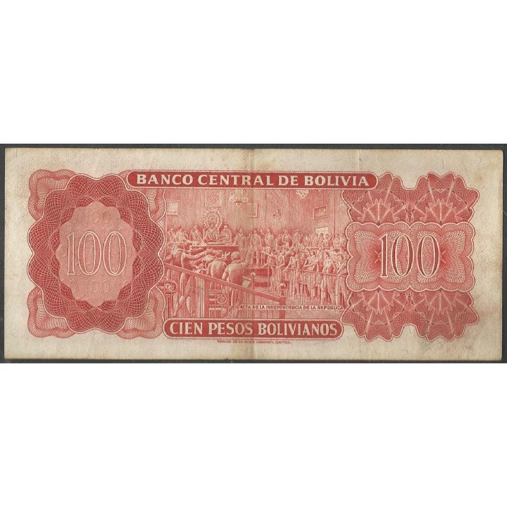 Bolivia 100 Pesos Bolivianos L 13 Jul 1962 Serie 15Z P164A reverso