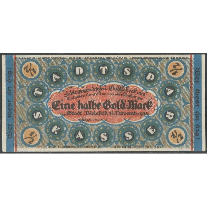 Bielefeld, 1/2 Gold Mark 24 Nov 1923