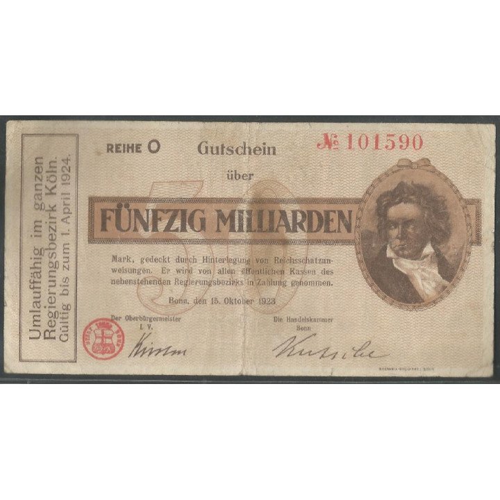 Bonn, 50 Millardos Mark 15 Oct 1923