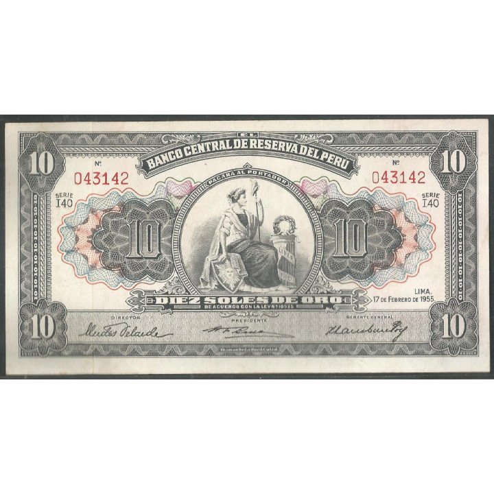 Peru, 10 Soles 17 Feb 1955 P71a