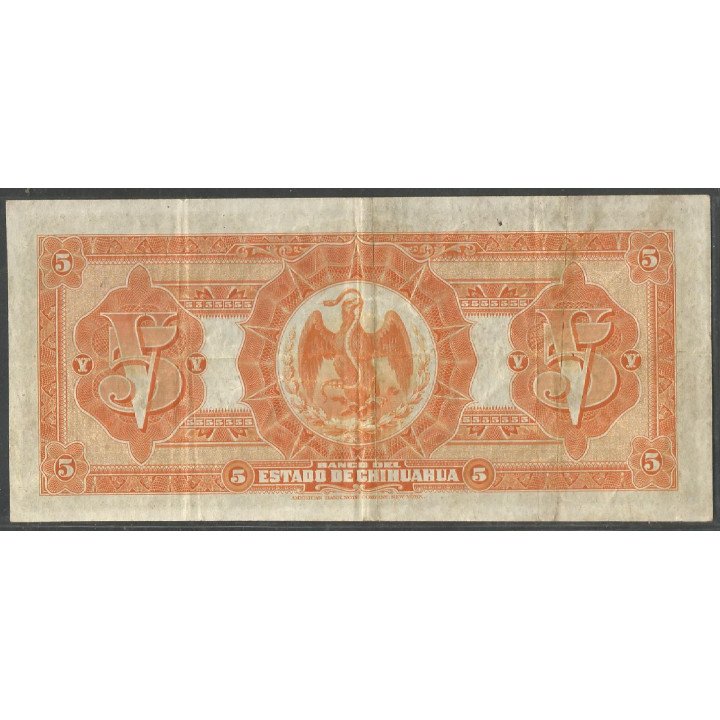 Mexico - El Banco del Estado de Chihuahua, 5 Pesos 12 Dic 1913 Serie A Ps132